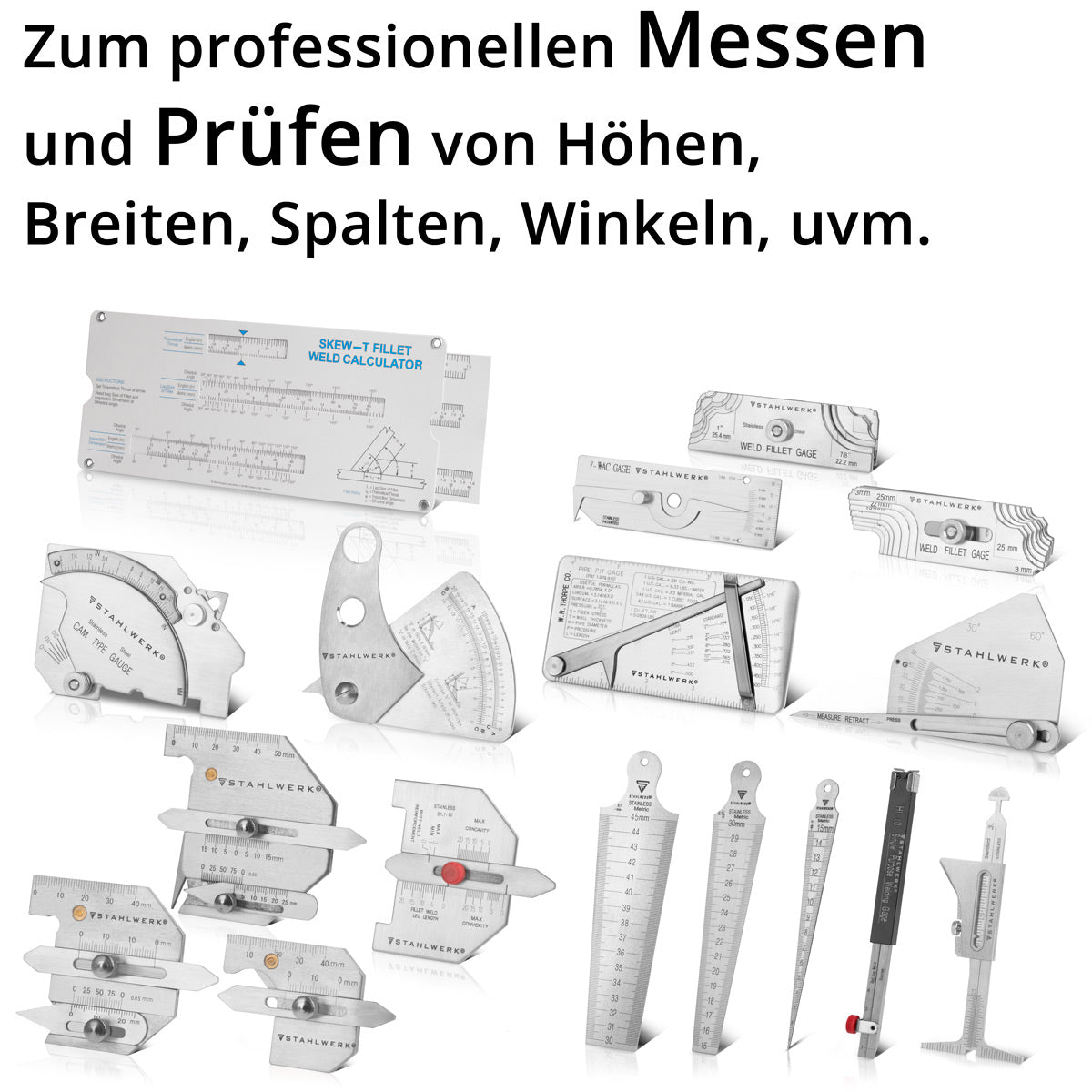 Teoria della saldatura / ispezione di saldatura di Stahlwerk Insegnamento / misurazione della misurazione Set Strumento di misurazione della saldatura da 16 parti con varie cuciture di saldatura secondo Din 862