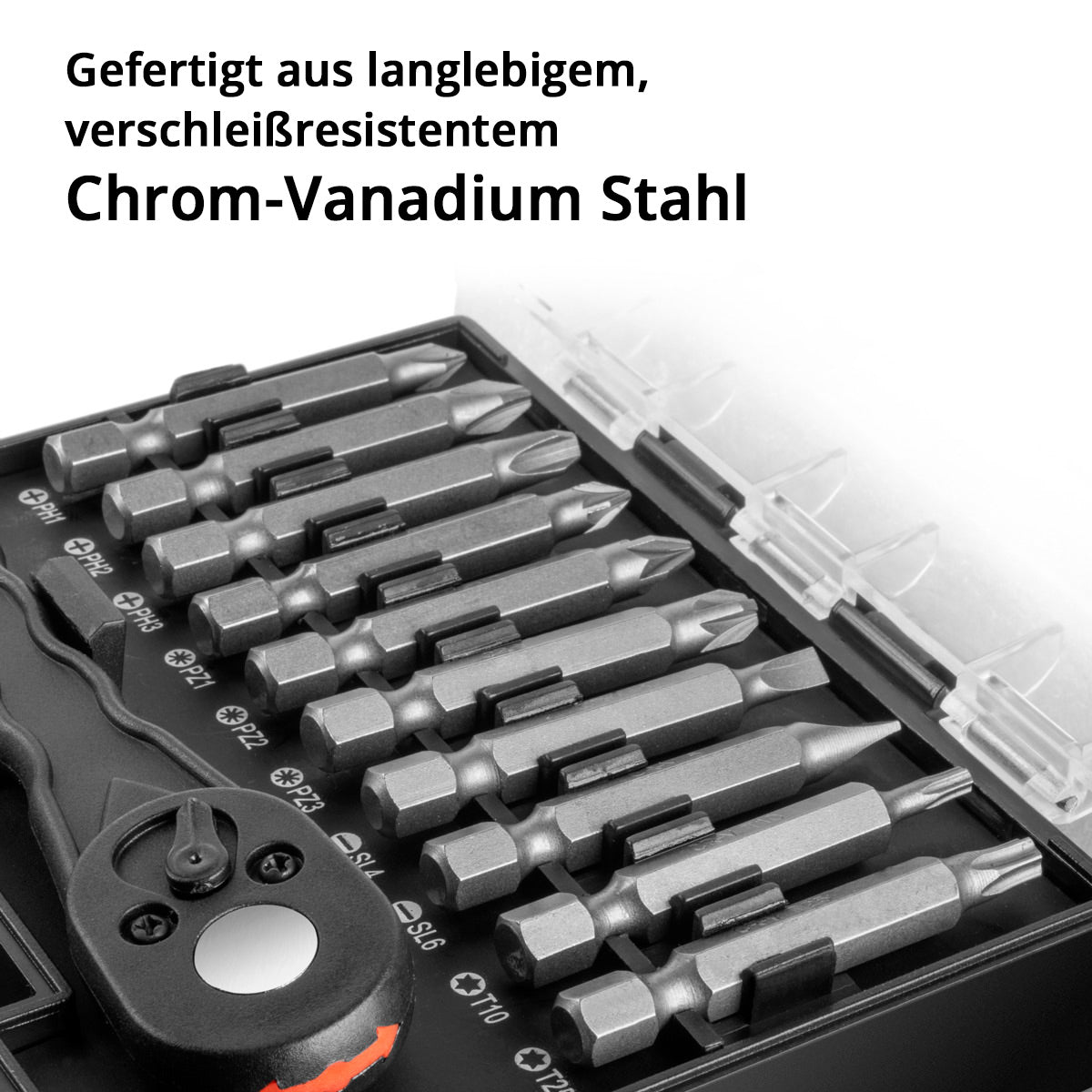 Steelworks 41-part screwdriver set, bite set and socket wrench set made of chrome vanadium with switching crack in box / ratchet set / screwdriver set