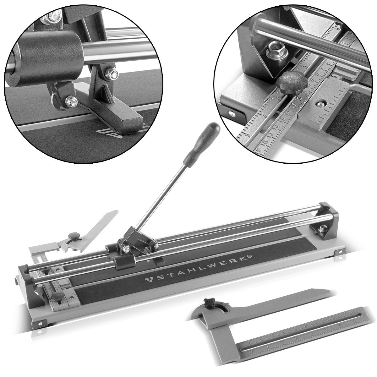 Steel mechanism tile cutters with 600 mm cutting length, 425 mm diagonal cut length and 12 mm cutting thickness, hand tile cutter / tile cutting machine with high-performance cutting wheel for separating ceramic tiles