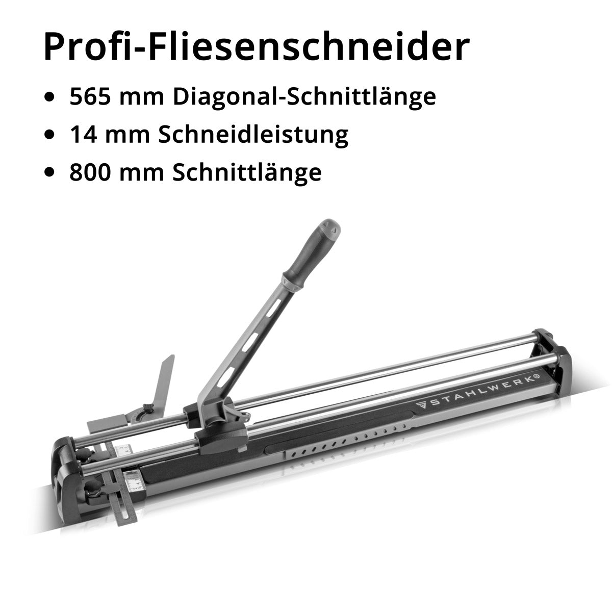 Steelwork Profi tile cutter PFS-800 ST with 800 mm cutting length, 565 mm diagonal cut length and 14 mm cutting thickness, palm cutter / tile cutting machine with high-performance cutting wheel for separating ceramic tiles