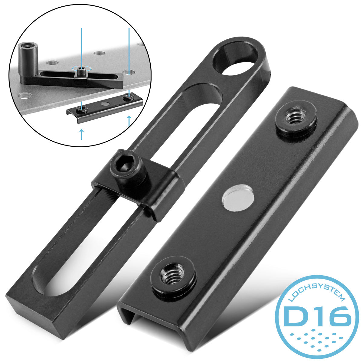 Steelworks Variable stop with assembly magnet - universal fastening solution / fixing aid for welding tables with perforated system D16