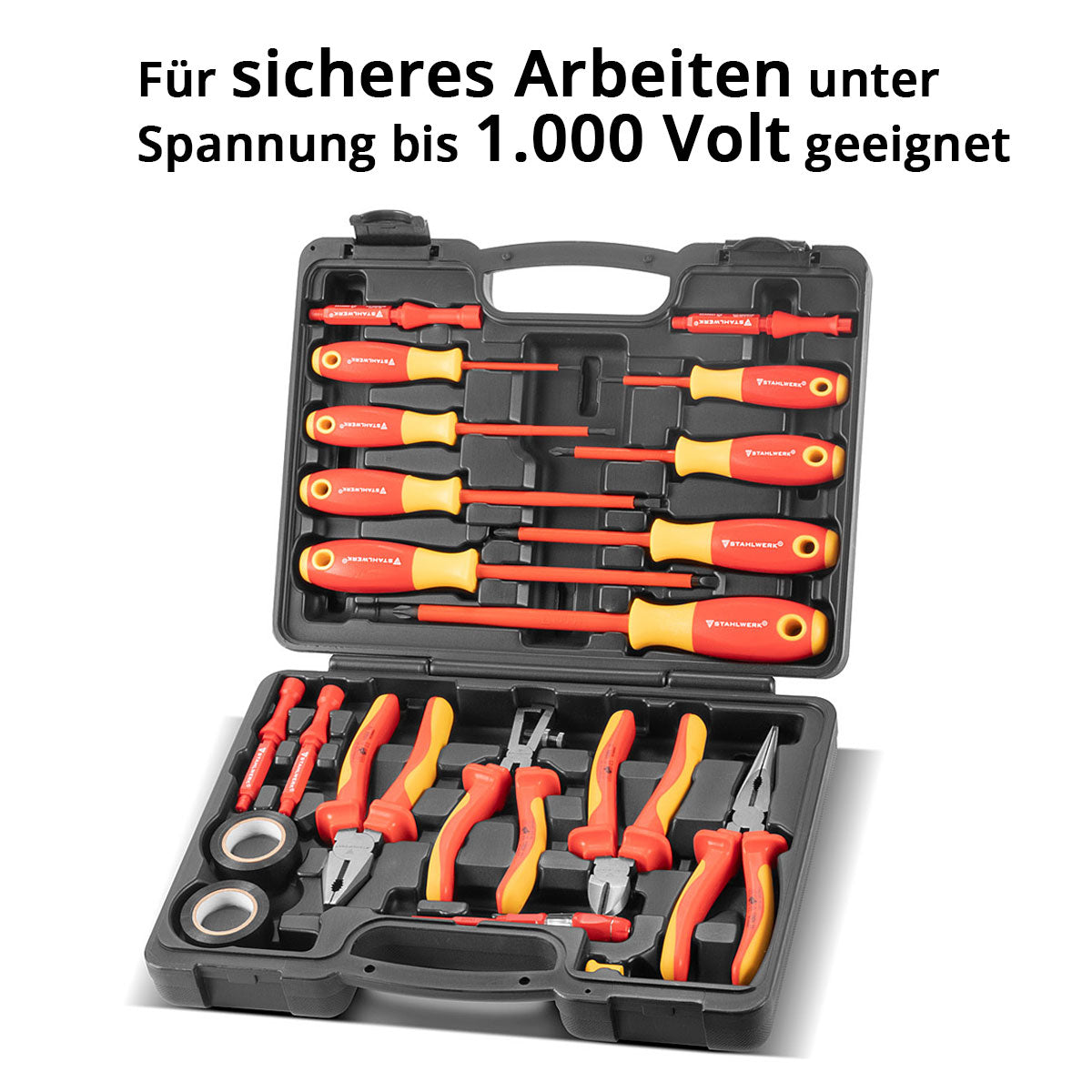 Stahlwerk VDE 1000V cacciavite isolato da 20 parti e pinze Set VSZ-20 ST Professional Charwiniver Set | Set di strumenti elettricisti | Set di cacciavite elettrico che include custodie per utensili