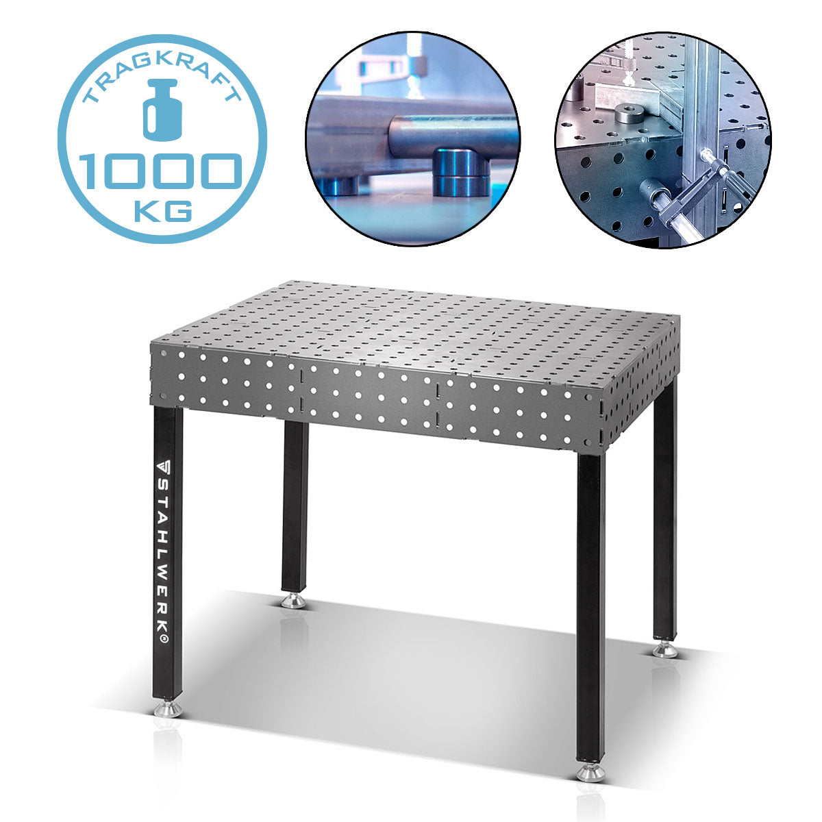 Stahlwerk 3D welding table WT-100 3D ST with 1,000 kg load capacity, D16 hole system and 6 mm worktop 100 x 80 cm, assembly table DIY kit for self-welding made of carbon steel with levelable feet