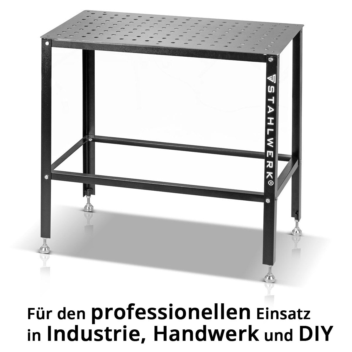 Steelworks sweat table | Assembly table with 500 kg load capacity and 3 mm worktop 91.5 x 46 x 90 cm in the D16 hole system, DIY kit made of high-resistant carbon steel with levelable stainless steel feet