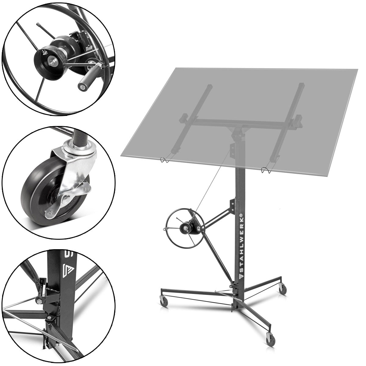 Steelworks plate lifter PH-465 ST 1.92-4.86 m, up to 68 kg resilient, plate lift / assembly lift / panel lifter for professional assembly of rigip plates and other drywall elements