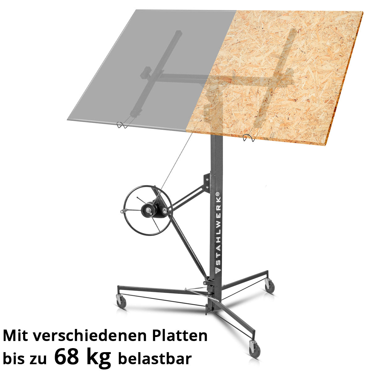 Steelworks plate lifter PH-465 ST 1.92-4.86 m, up to 68 kg resilient, plate lift / assembly lift / panel lifter for professional assembly of rigip plates and other drywall elements