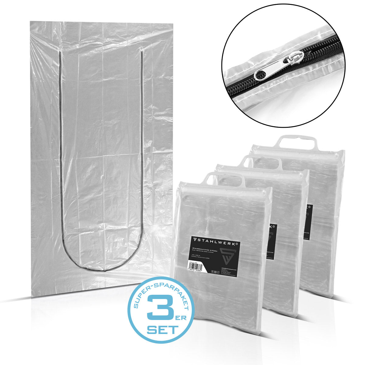 Stahlwerk Staub protection door 3 Set U-shape dust door / dirt lock / dust curtain with an integrated zipper