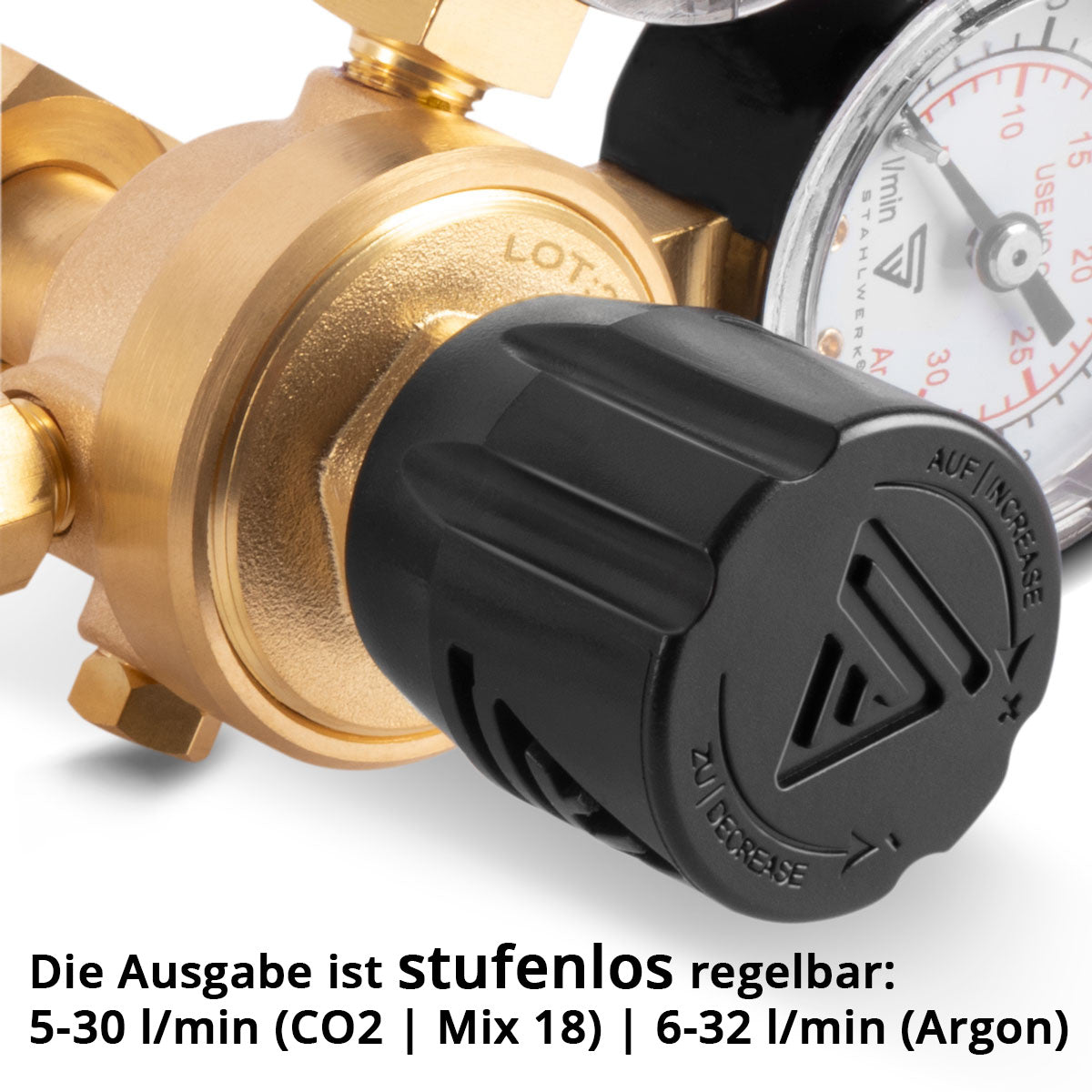 Steelworks mini-pressure reducer ST-215 according to DIN standard EN ISO 2503 pressure regulators up to 200 bar made of high-quality brass for Argon | CO2 | Mix 18 | Mixed gas | Protection gas for WIG and MIG likes welding equipment