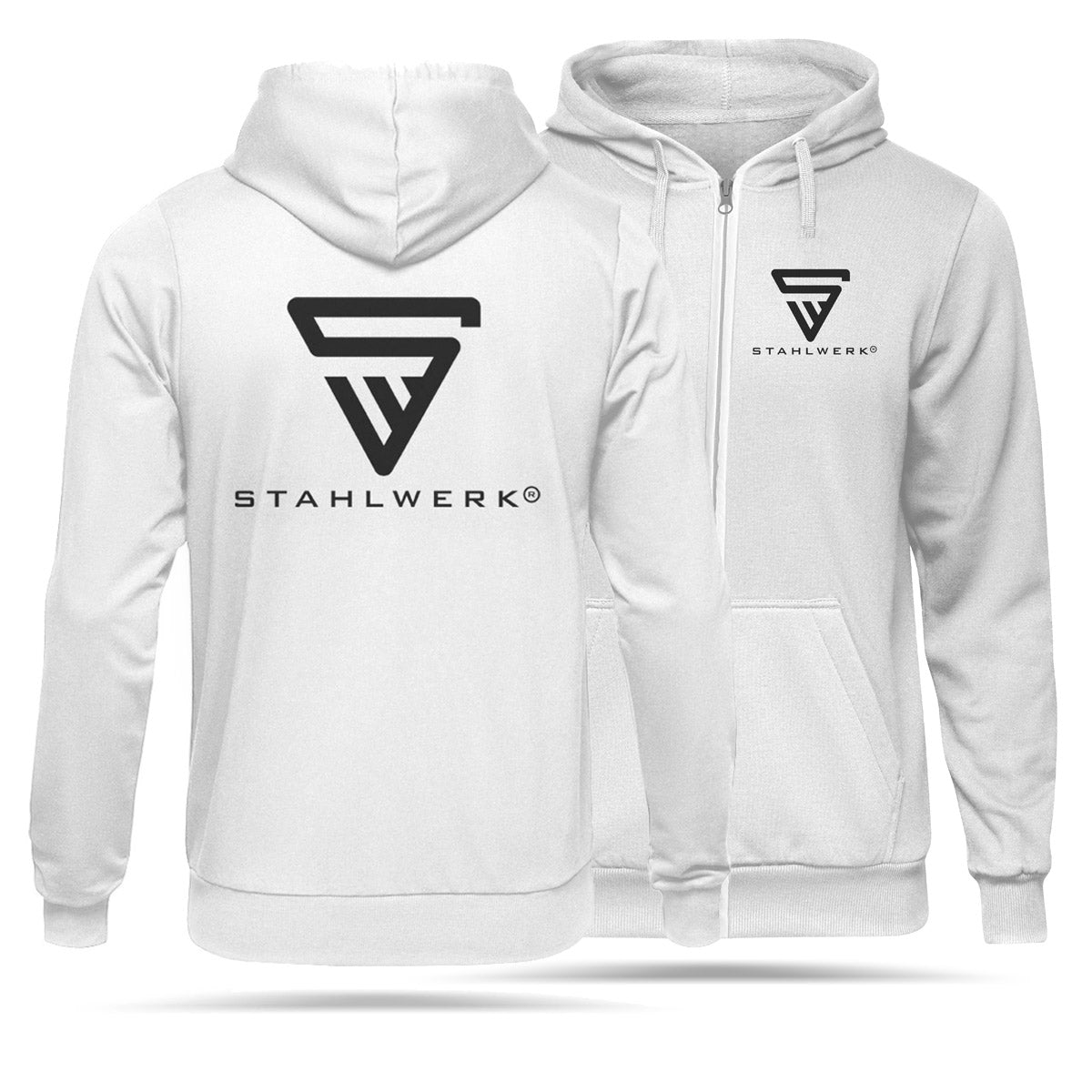 Steelworks Hoodie size M / hooded sweater / hooded sweater / sweat jacket with zipper in white with logoprint