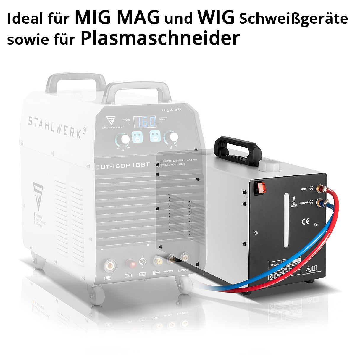 Stahlwerk water cooler with 370 W power and 6 l tank for Mig Mag | Wig welding devices and plasma cutter, water cooling to cool hose packages, welding burners and plasma gimmickers