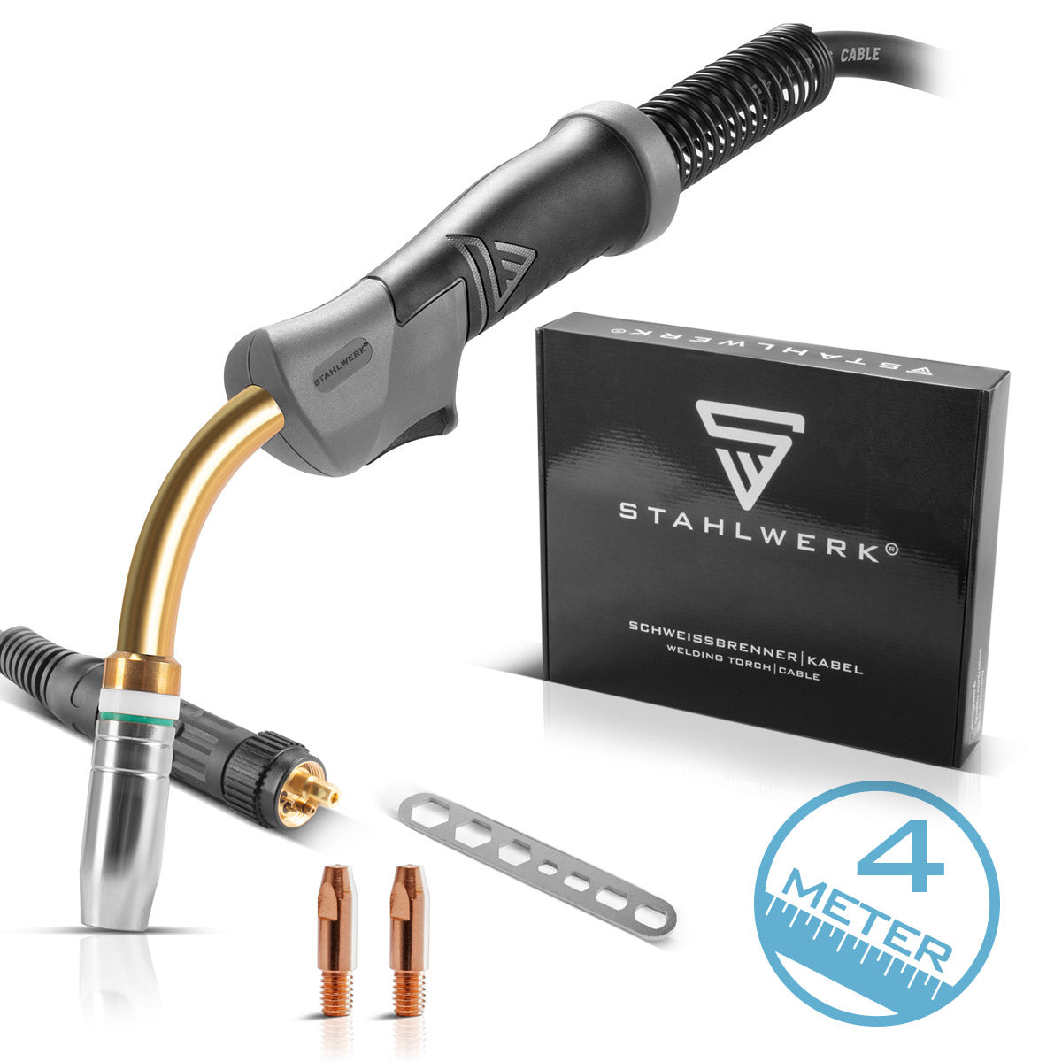 Stahlwerk AK25 | MB25 welding burner including 4 m hose package, professional welding accessories for MIG Mag Protection gas welding equipment with Euro central connection