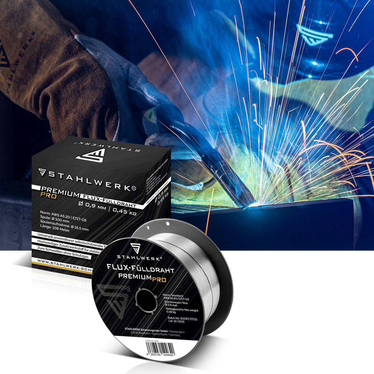 Steelworks Mig Mag Premium Welding wire-Fill wire 3 Set E71T-GS Ø 0.9 mm S100 / D100 wire roll with 0.45 kg / flux filling wire