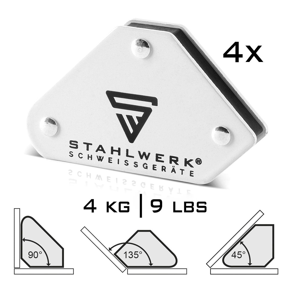 Steelworks magnetic tool set 4 × magnetic angle welding angle 4 kg / 9 lbs + 2 x mass cleme