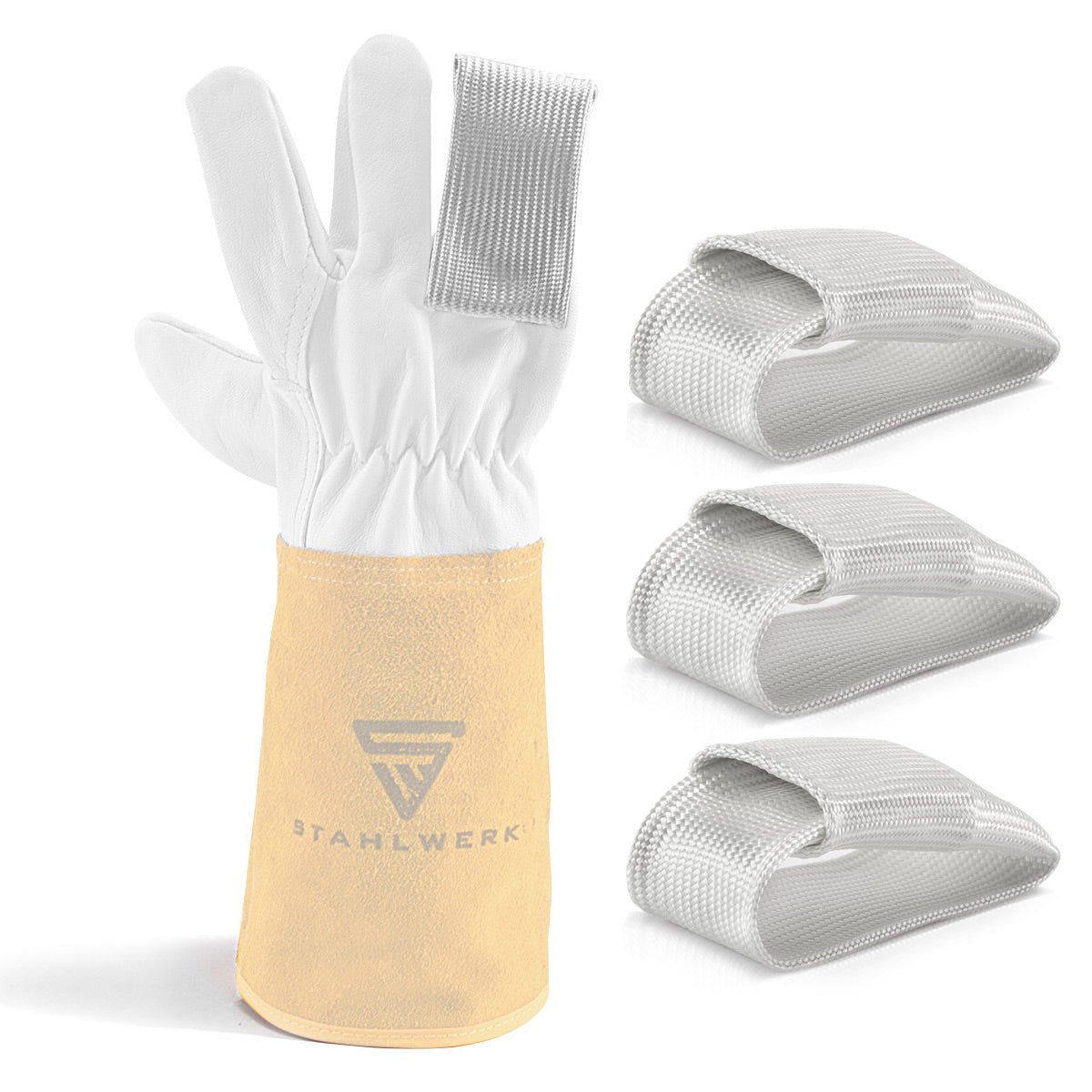 STAHLWERK WIG-Finger 3 Set, Protección térmica para guantes de soldadura hecho de tejido kevlar duradero para todos los trabajos de soldadura y corte