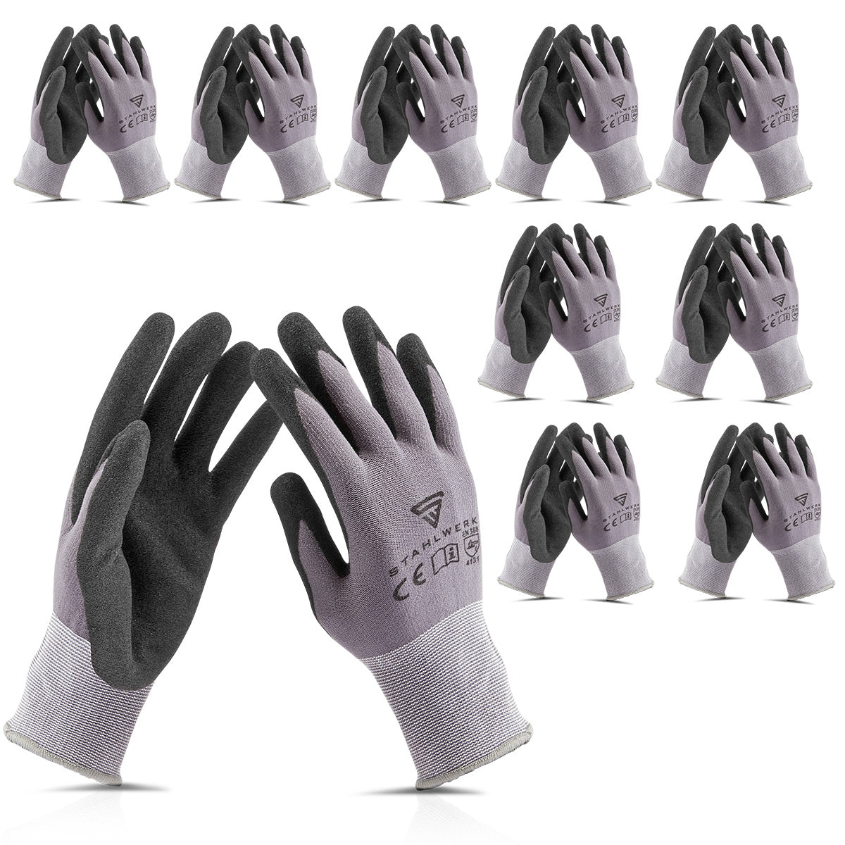 Steelworks Work and assembly hand shoes size XL 10 pack / protective clothing / robust and hard-wearing from nitrile rubber