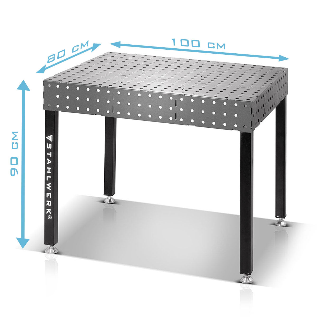 STAHLWERK 3D Schweißtisch Set, Montagetisch mit D16 Lochsystem und 6 mm Arbeitsplatte als DIY-Bausatz im 12-teiligen Set mit Variablem Anschlag, Schraubzwinge, Anschlagbolzen mit Abhebesicherung, Spannbolzen