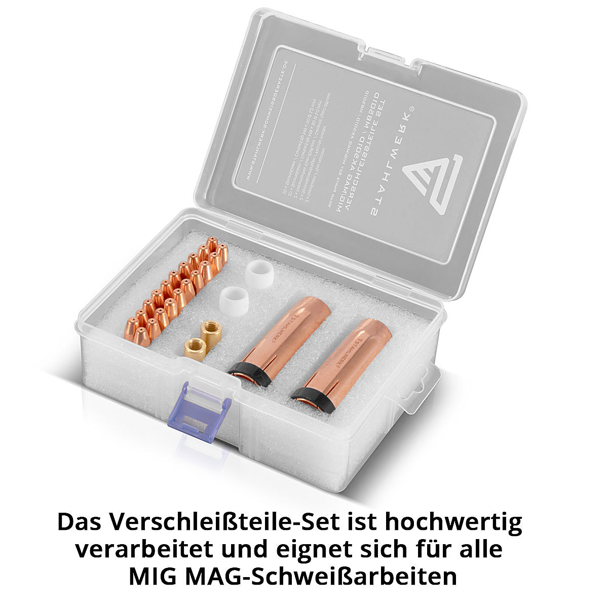 Stahlwerk Mig Mag Ak501d | MB501D Piezas de desgaste premium accesorios de soldadura de 26 partes con boquillas de gas, boquillas de potencia, portador de boquilla y difusor de cerámica para quemador de soldadura por mag