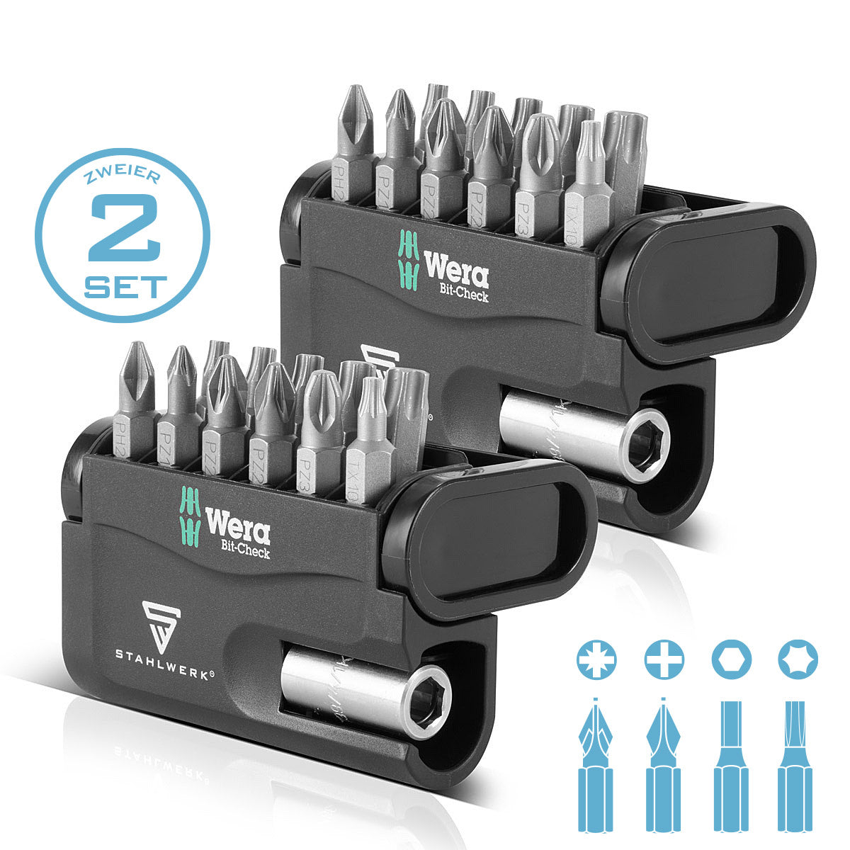 Steelworks Wera Bitsatz in 2 Set, 12-piece bit set | Bit check | Bit range including a magnetic universal holder for ¼ inch outdoor hexagon bits