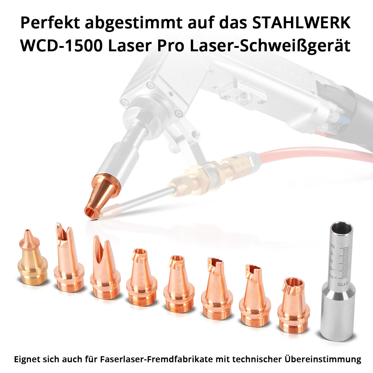 Stahlwerk Laser-nozzles 9 Set professional accessories for laser welding burners | Laser welding devices with 7 weld nozzles, 1 cutting nozzle and 1 nozzle holder including a protective box