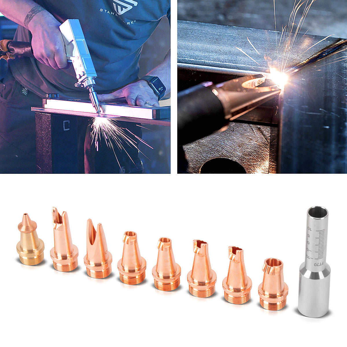 Stahlwerk Laser-nozzles 9 Set professional accessories for laser welding burners | Laser welding devices with 7 weld nozzles, 1 cutting nozzle and 1 nozzle holder including a protective box