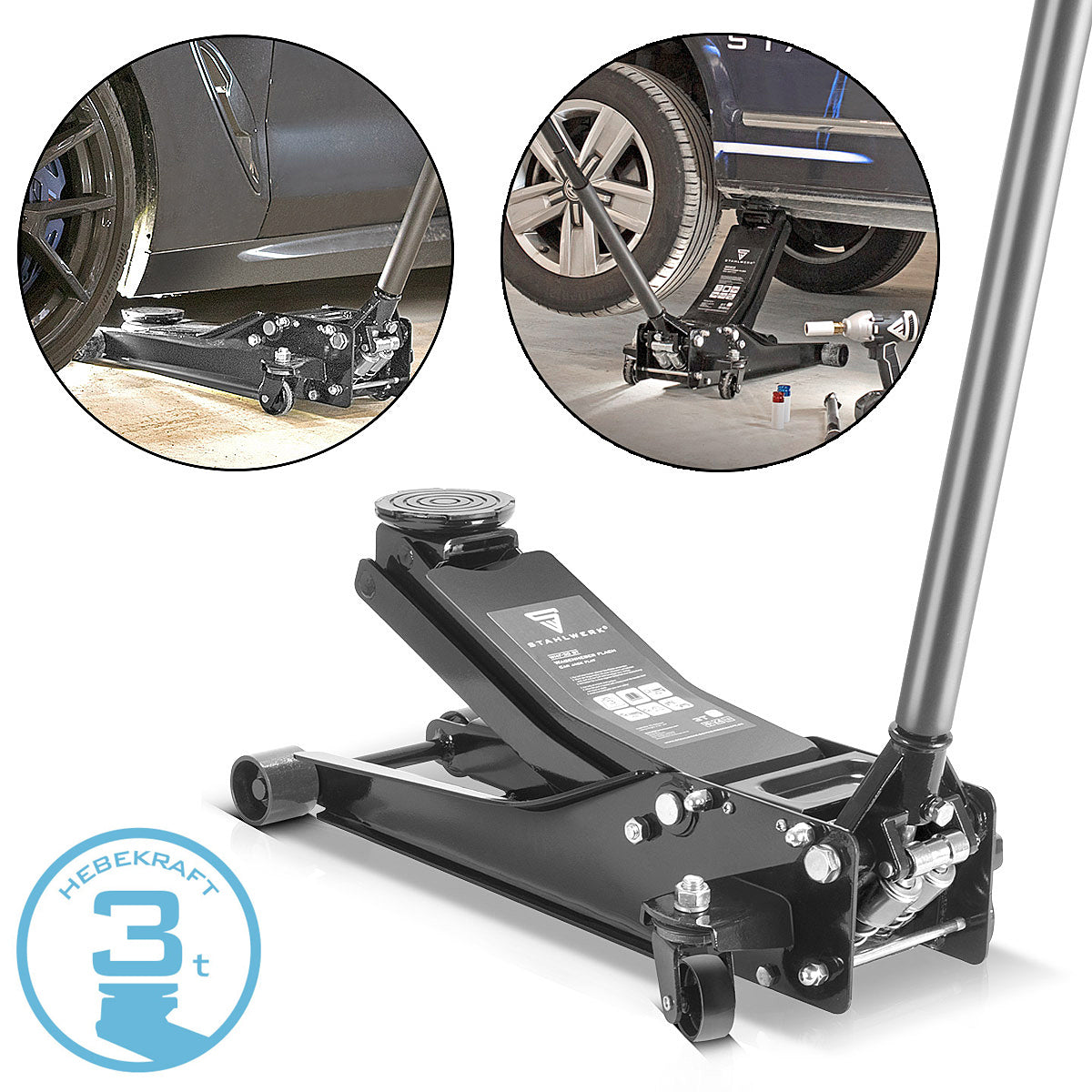 Steelworks tire change set Basic consisting of an extra flat shunting car lifter, digital torque wrench and work gloves for changing tires at the vehicle