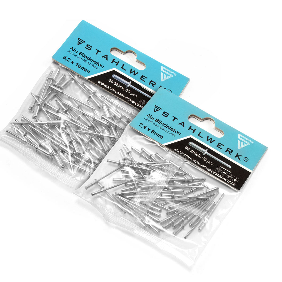 Steelworks 2 Set Aluminum blind rivets 2.4 x 8 mm + 3.2 x 10 mm - 50 pieces each