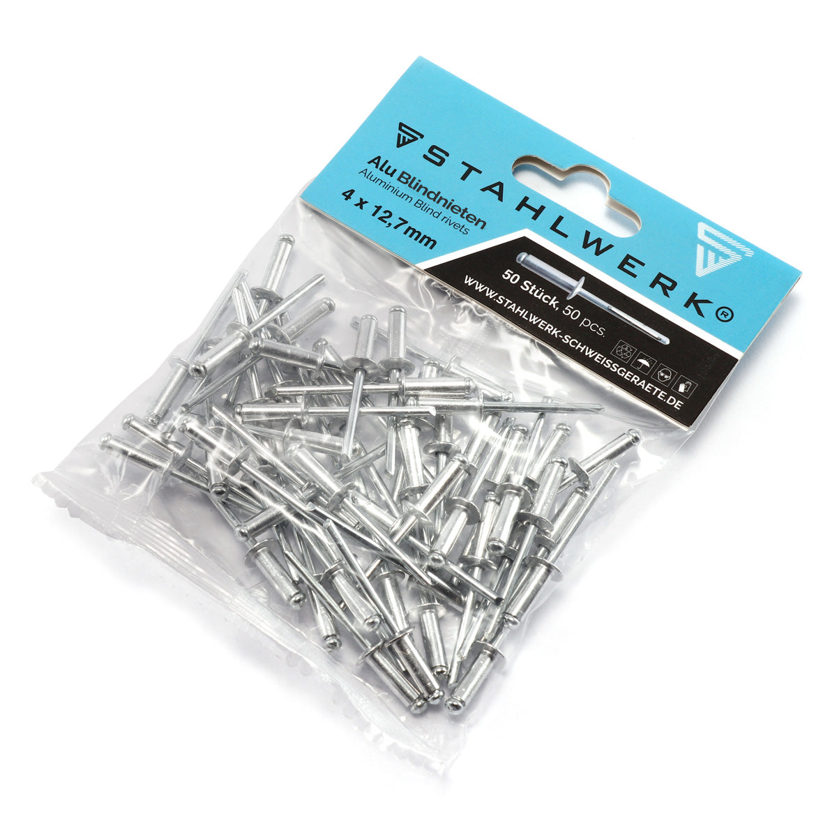 Steelwork 4 Set Aluminum blind rivets 2.4 x 8 mm + 3.2 x 10 mm + 4 x 12.7 mm + 4.8 x 16 mm 50 pieces each