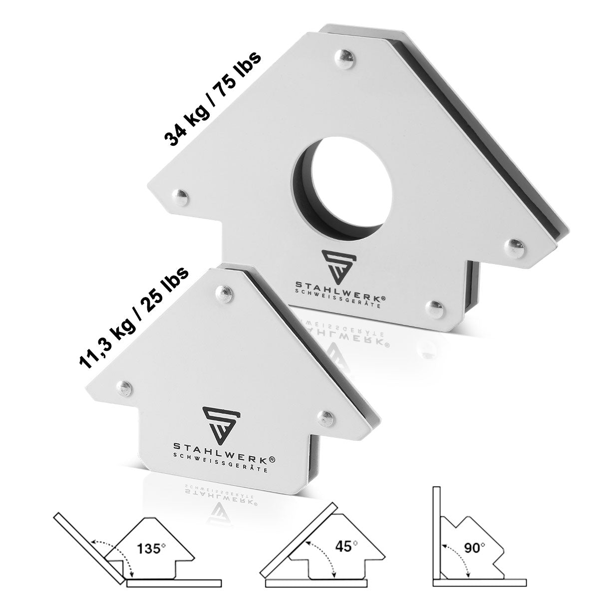 STAHLWERK 2 × Magnetwinkel Schweisswinkel 11,3 + 34 kg / 25 + 75 lbs