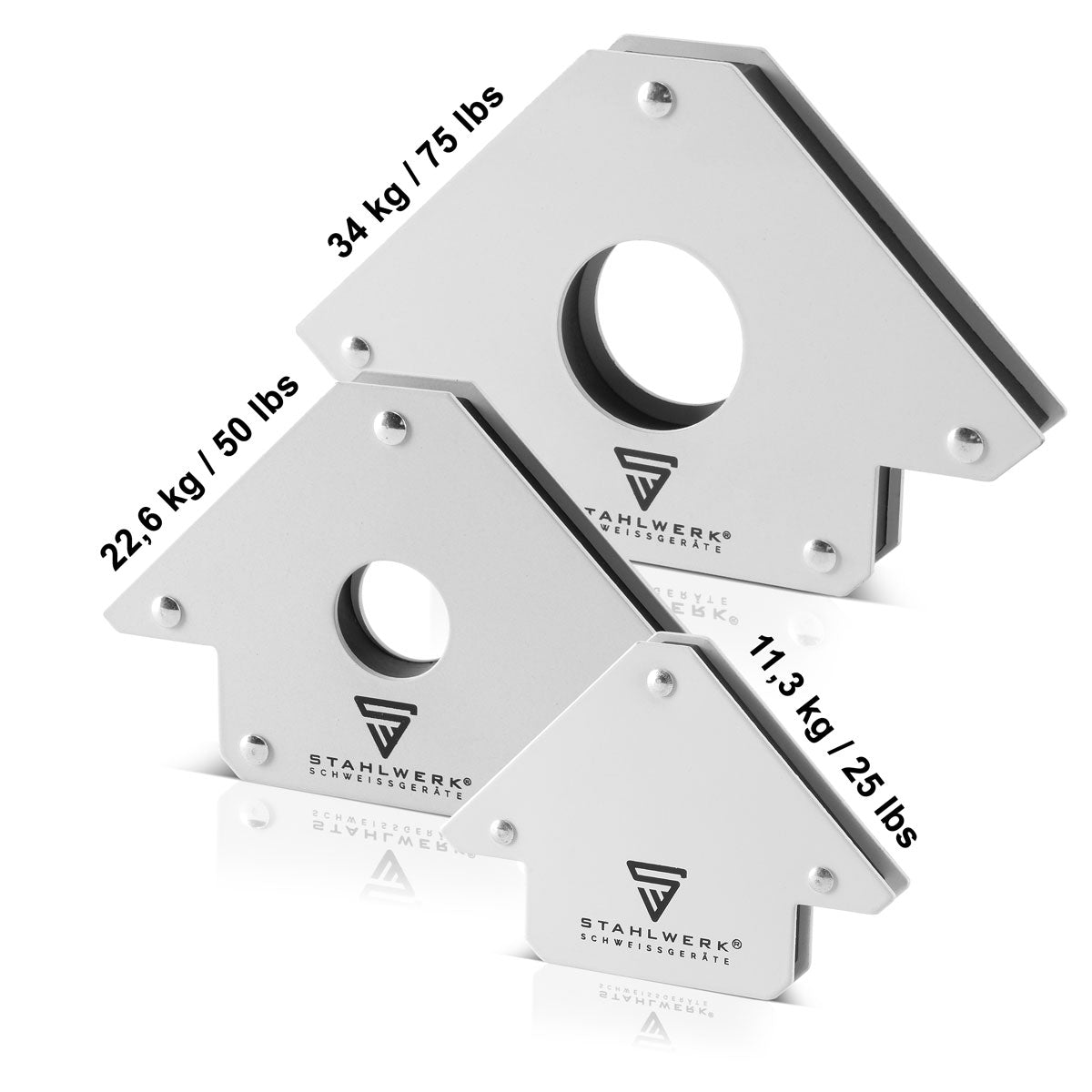 Steelwork 3 × magnetic angle welding angle 11.3 + 22.6 + 34 kg / 25 + 50 + 75 lbs