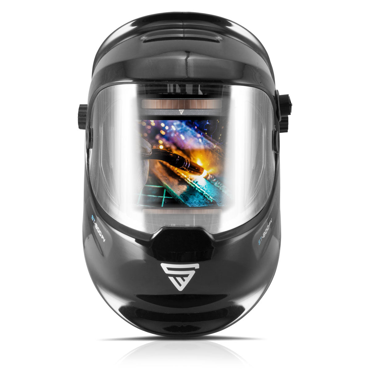 Steelworks full automatic real color welding helmet ST-800 PV, 3 in 1 function, 180 ° visibility, black glossy, large field of vision, including 2 spare discs