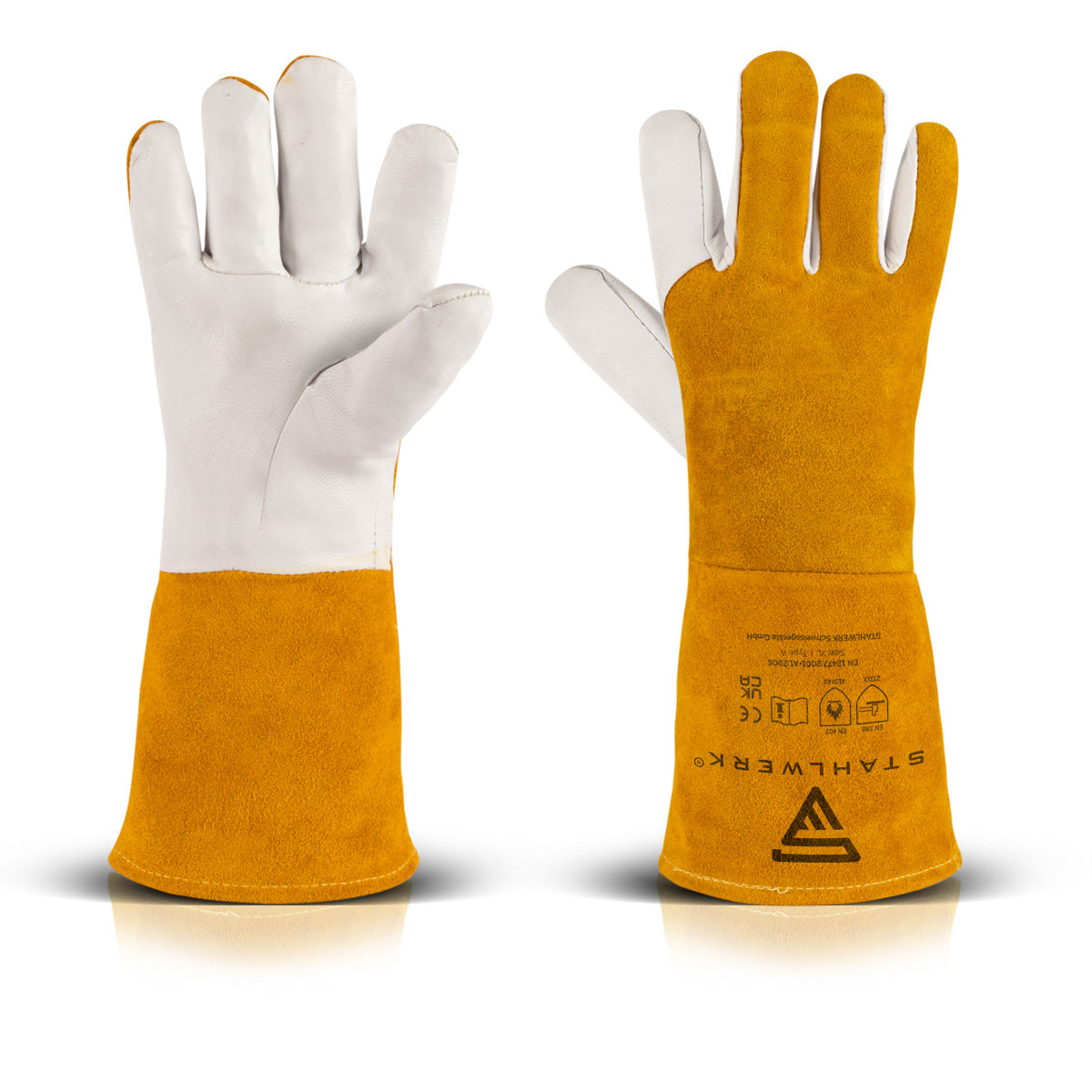 Guantes de protección de soldadura de acero hechos de cuero real / ropa protectora / calor y resistente al fuego / a prueba de corte / resistente a la lágrima