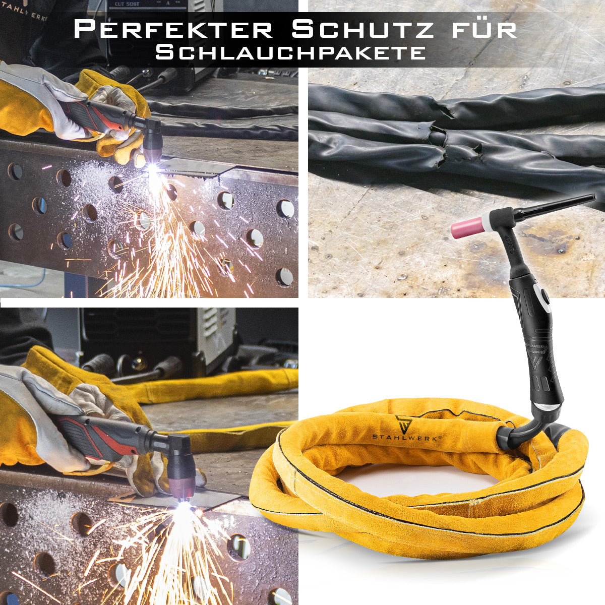 Steelworks protective hose Flex cover for hose packages made of real leather - 5 meters / heat and fire -resistant