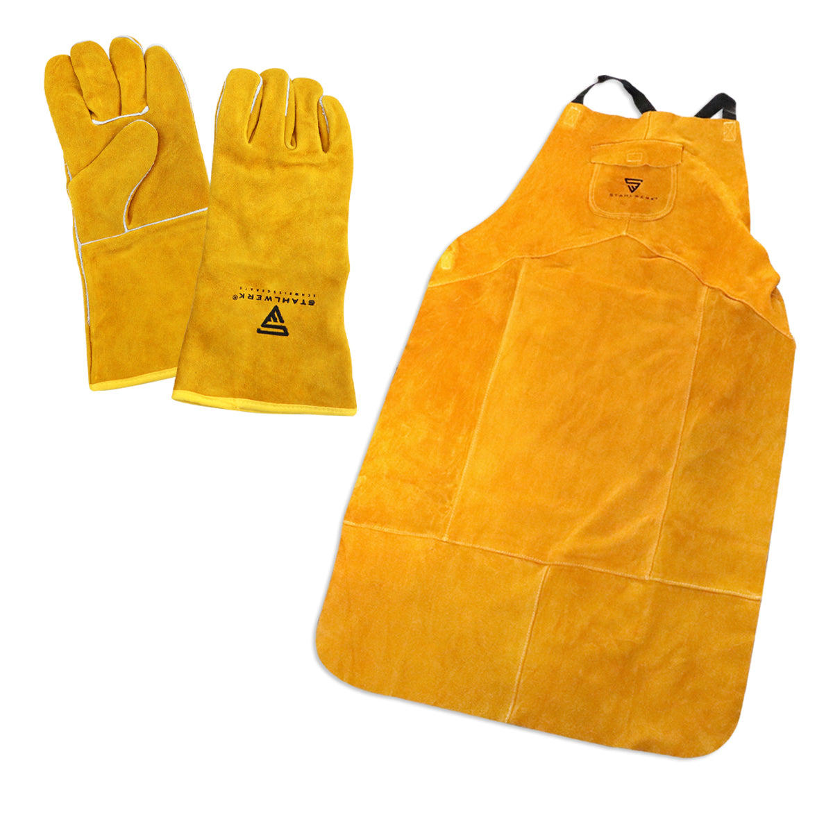 Conjunto de ropa de protección de soldadura de Steelworks - delantal de soldadura + guantes de soldadura gruesas