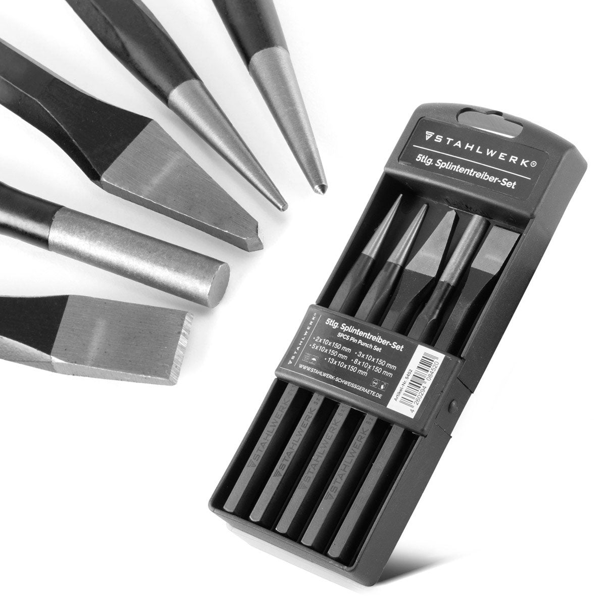 Steelworks 5-part set with grains, flat chisel, cross chisel and penetration