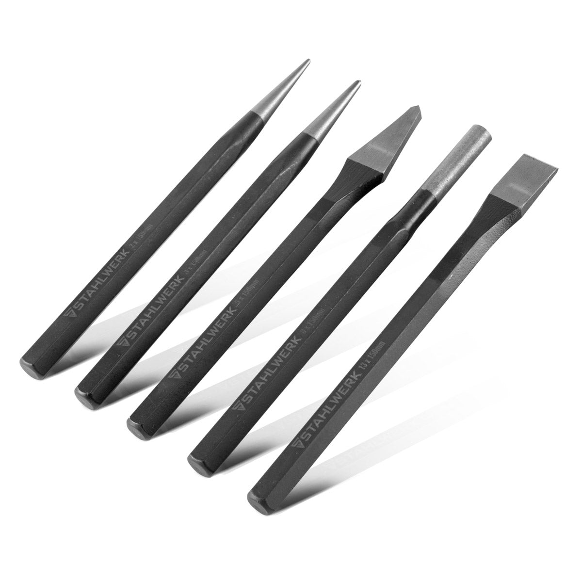 Steelworks 5-part set with grains, flat chisel, cross chisel and penetration