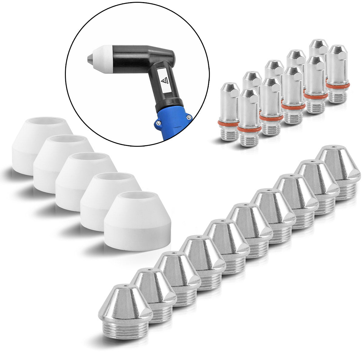 Stahlwerk WSD-200 plasma accessories set 25 parts, wear parts, plasma suffs + electrodes + ceramic caps for WSD-200 cut plasma cutter burners