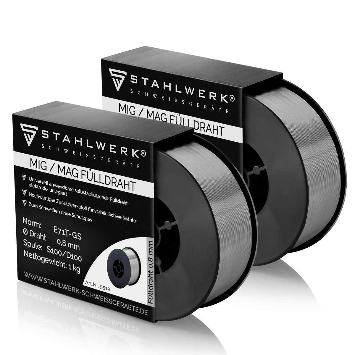 Stahlwerk mig Mag Premium welding wire-Fill wire 2 Set E71T-GS Ø 0.9 mm S100 / D100 wire roll with 1 kg / flux filling wire