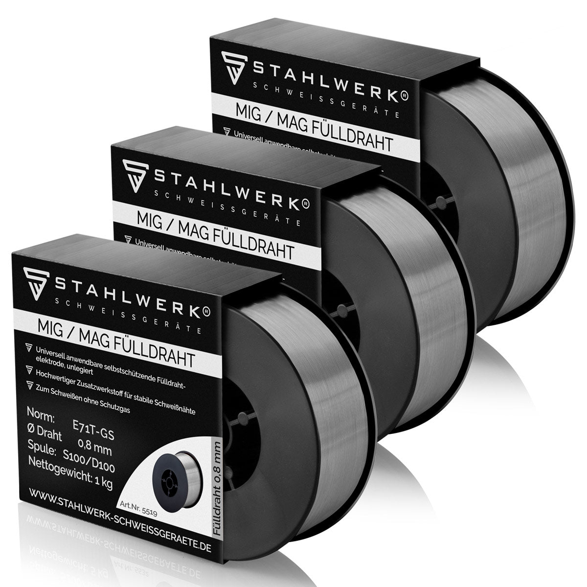 Stahlwerk Mig Mag Premium welding wire-Fill wire 3 Set E71T-GS Ø 0.9 mm S100 / D100 wire roll with 1 kg / flux filling wire