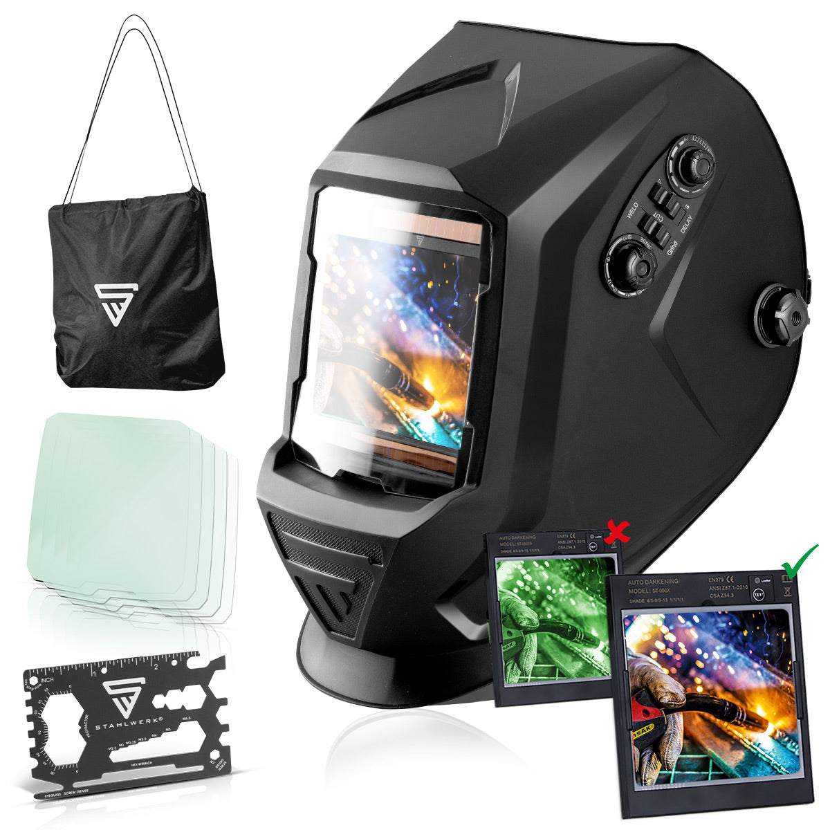 Stahlwerk ST-990 XTC full automatic real color, welding helmet with 3 in 1 function, matt black