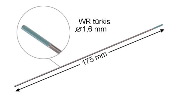 Steelwork tungsten electrodes / welding electrodes Wr turquoise 1.6 x 175 mm practical 10 set