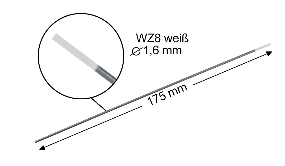 Steelwork Tungsten Elektrotlar / Kaynak Elektrotları 1.6 x 175 mm WZ8 Pratik 10 sette beyaz