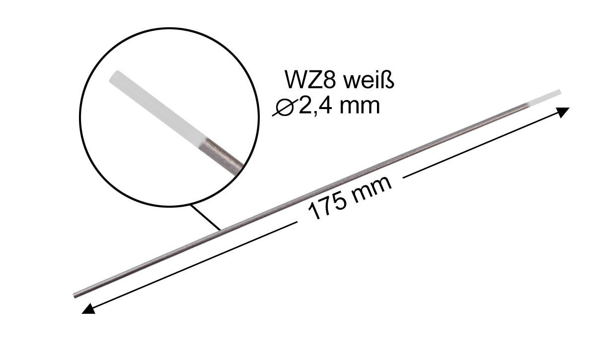 Elettrodi di tungsteno in acciaio / elettrodi di saldatura WZ 2,4 x 175 mm di bianco nel set pratico 10 set