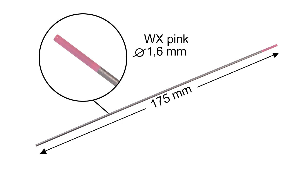 Steelworks tungsten electrodes / welding electrodes WX Pink 1.6 x 175 mm in the practical 10 set